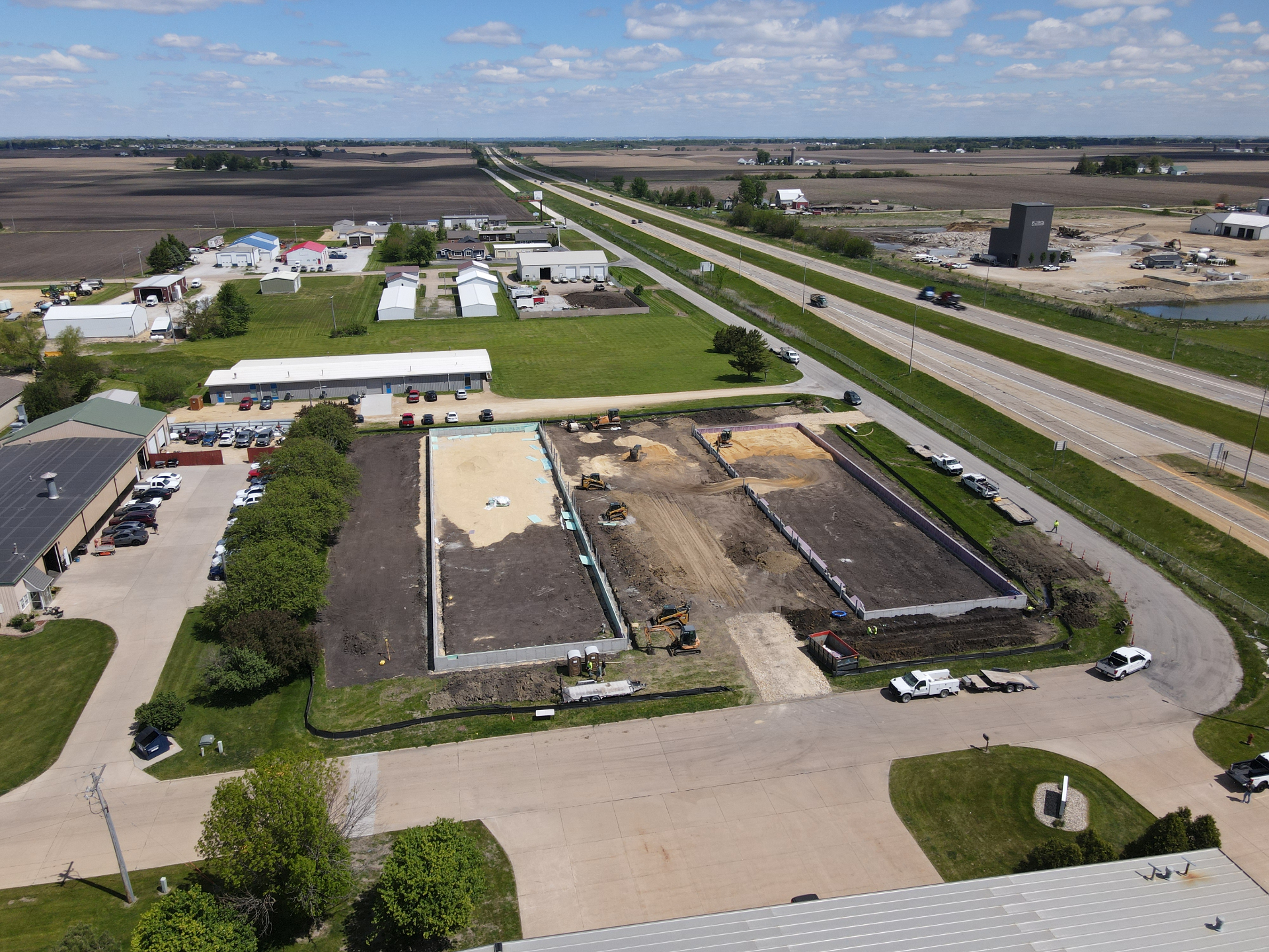 Aerial view of the Divine Premium Flex Spaces property in Eldridge, Iowa