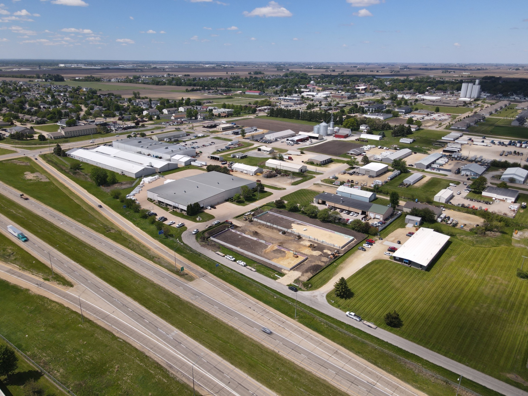 Aerial view of the Divine property showing Highway 61 frontage and drive lanes